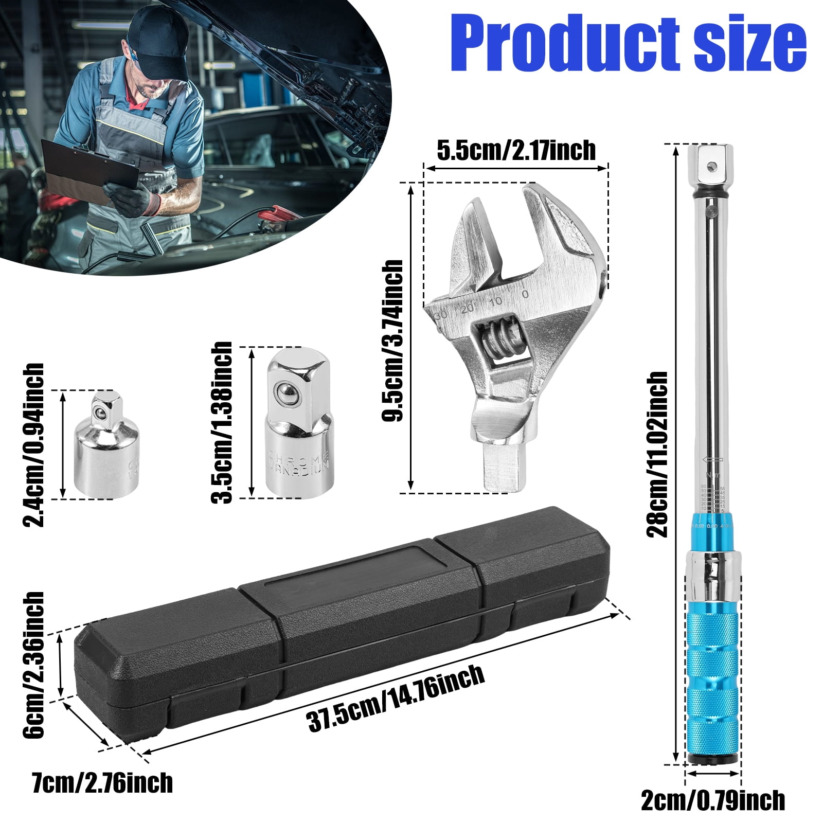 Open End Torque Wrench 5 to 60 Nm Adjustable Torque Wrench with Changeable Head and Click Safe Torque Wrench Tool Professional Torque Wrench Spanner for Refrigeration System