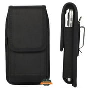 For Nokia C300 N155DL / Nokia G310 5G / Nokia G42 Nylon Canvas Fabric Waist Belt Holster Vertical Pouch Holds XL Phone Works with Thick Cases Universal Cover - Black