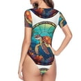 thumbnail image 4 of Gaeub Sea Turtle In Coral Women'S Short Sleeve One Piece Swimsuit Sexy High-Waisted Bodysuit For Swimming, Beach, Sports - Medium, 4 of 9