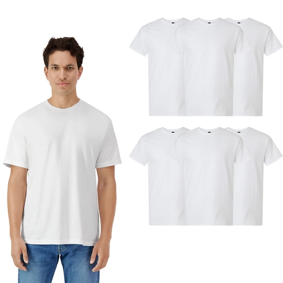 Gildan Light Cotton Men's T-Shirt, Short Sleeve Modern Classic Fit White 6 Pack Bulk Tee, L