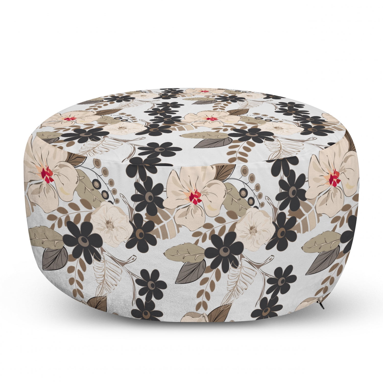 Floral Ottoman Pouf, Abstract Exotic Blossoms Tropical Petals Fragrance ...