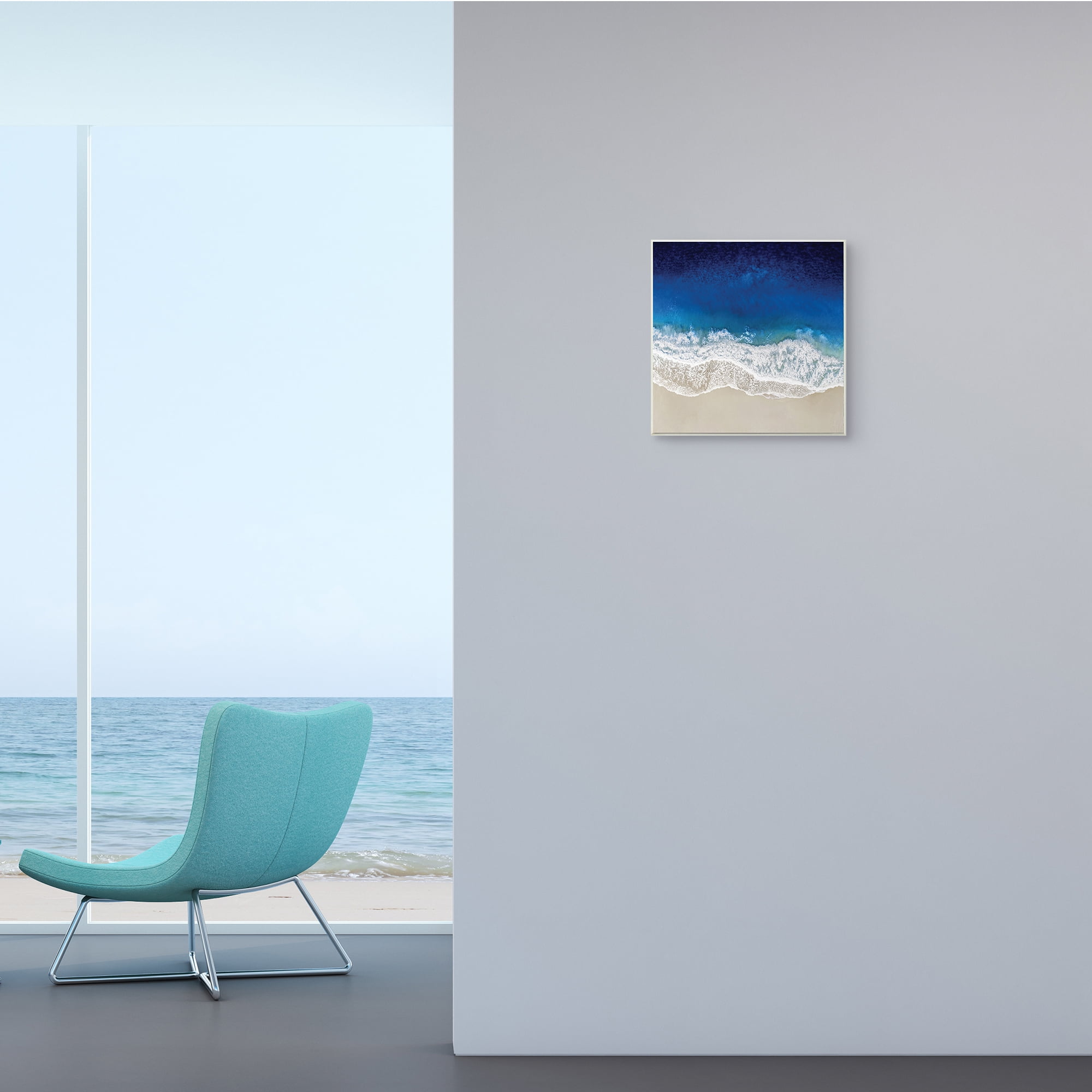 Clear Blue Ocean Tropical Beach Aerial View 12 in x 12 in Framed Painting Art Print, by Stupell Home Décor