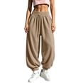 thumbnail image 2 of Atkumj Wide Leg Sweatpants Women Casual Elastic Waist and Elastic Rib Ankle Cuffs Long Joggers Pants with Side Pockets Plain Solid Color Wide Leg Pants Woman for Outdoor Sports S, 2 of 10