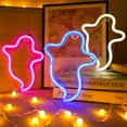 thumbnail image 4 of Halloween Ghost Neon Signs LED Neon Night Light Table Decor for Kids Room Halloween Party Decorations(Pink Ghost), 4 of 7