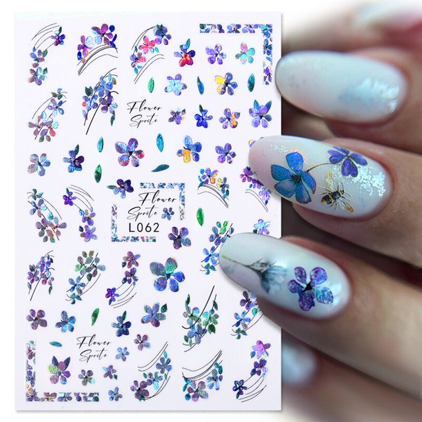 Pegatinas de uñas 3D de flores moradas, hoja verde, Floral, cereza, primavera, arte de uñas, calcomanías de agua, deslizadores, manicura, mariposa, decoración de puntas de uñas Tan Jianjun unisex