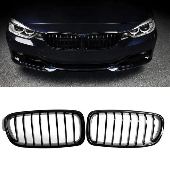 Front Kidney Grille For- 3 Series F30 F31 F35 2012-2018 (Single Slat Gloss Black Grill, 2-Pc Set),2 x Grill (left   right),Bright black