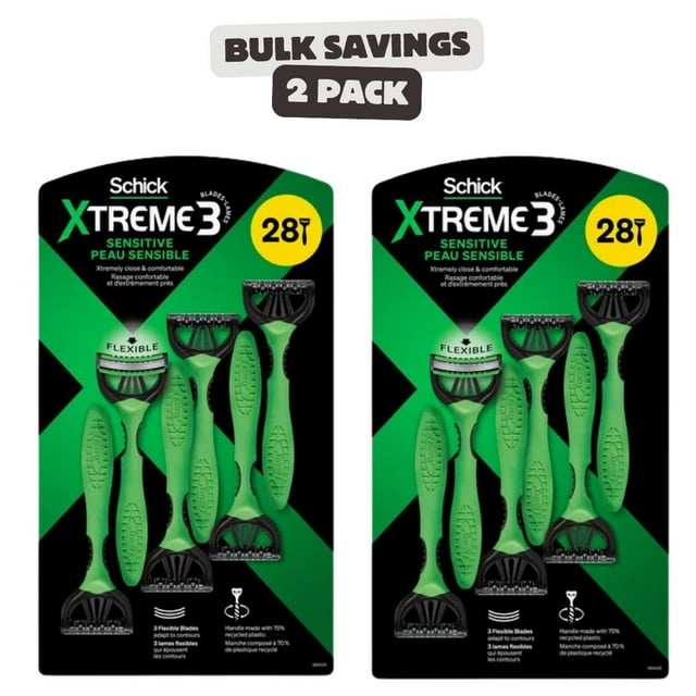 2 x Schick Men's Xtreme 3 Sensitive Skin Disposable Razors, 28 count each