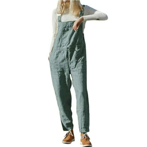 Giftesty Jumpsuit for Women Clearance,Womens Cotton Hemp Fashion Solid Color Overalls Casual Jumpsuits Romper