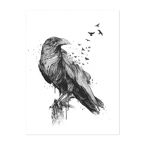 Born to be free - Illustration Bird Black and White Wildlife Sketch Gothic Line Art Unframed Wall Art Print 5 x 7 inches