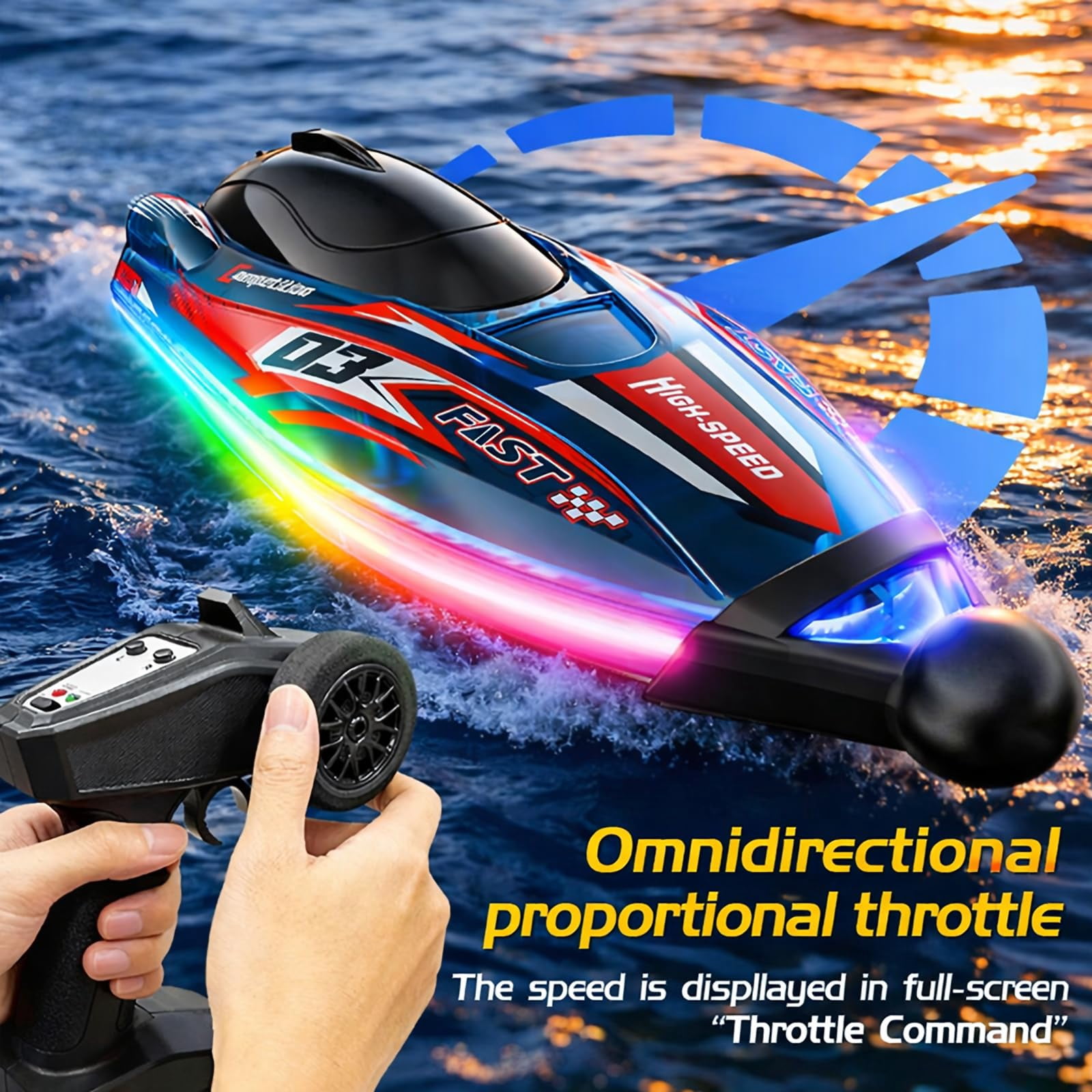 S25 High Speed RC Boat with Dual Brushless Motors, Waterproof LED Light Remote Control Boat for Pool & Lake, 80m Range, Self-Righting Design