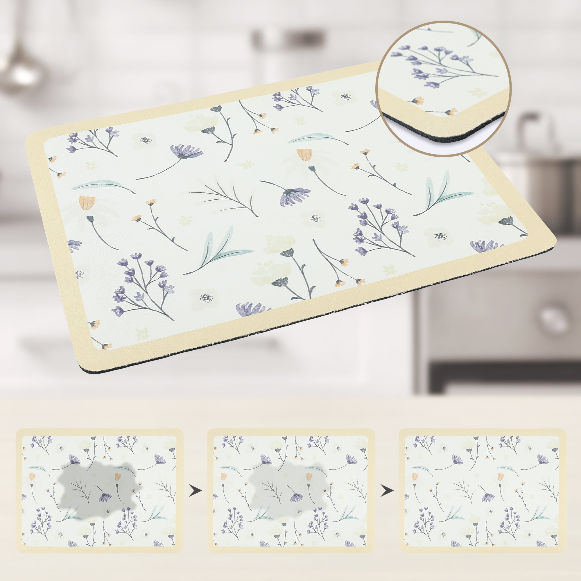 Unique Bargains Floral Quick Dry Dish Drying Mats for Kitchen Light Orange 15.7*11.8 inch