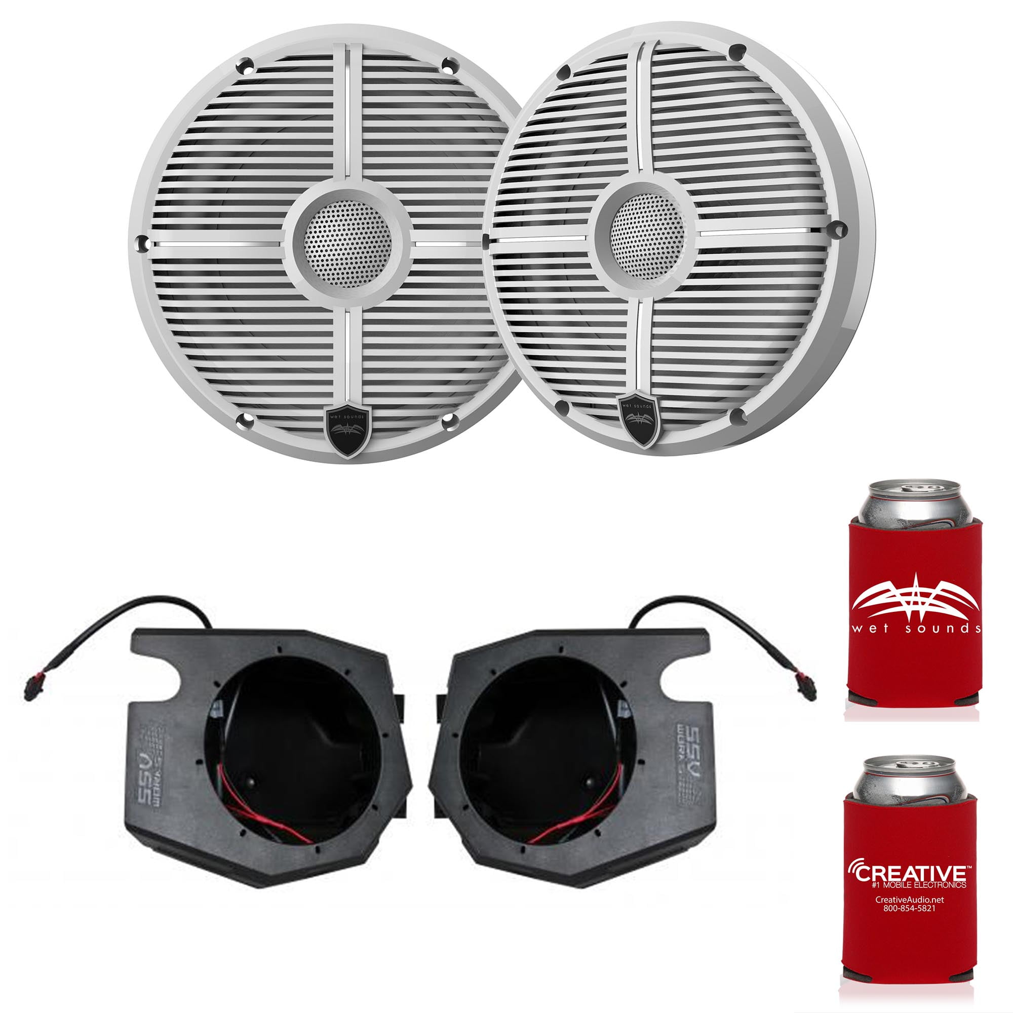Wet Sounds RECON 6XWW 6.5" White Grill Marine Speakers with SSV RZ4