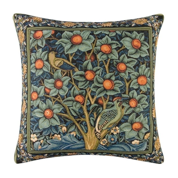 STPgoods Woodpecker William Morris Tapestry Throw Pillow with Insert 18x18" (45x45 cm) Decorative Couch and Sofa Cushion for Living Room Bedroom Square Pillowcase