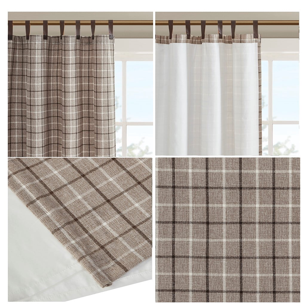 MAYEERTY Plaid Faux Leather Tab Top Curtain Panel with Fleece Lining(Only 1 Pc Panel)