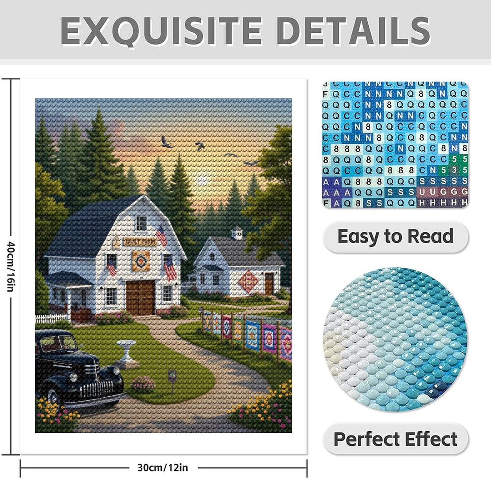 Diamond Art Kit for Adults, Quilt Farm Scenic Sunrise Rural Diamond Painting for Adults Beginners, 5D DIY Diamond Art Painting Kits, Colorful Diamond Painting Craft for Home Decor 12x16