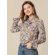 thumbnail image 3 of Blusa con cuello En V Allegra K lazo floral Rosa verde M, 3 of 6