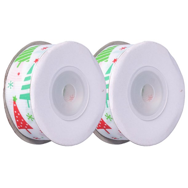 2 rollos de cinta navideña con estampado ancho de árbol de Navidad, cinta blanca, decoración navideña