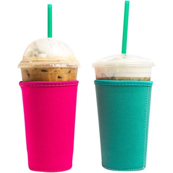 SHILIU-Baxendale Iced Coffee Sleeve for Medium Sized Cups - 2 Pack - Neoprene Iced Coffee Sleeve - Cup Sleeves for Cold Drinks Reusable Compatible with Starbucks, Dunkin