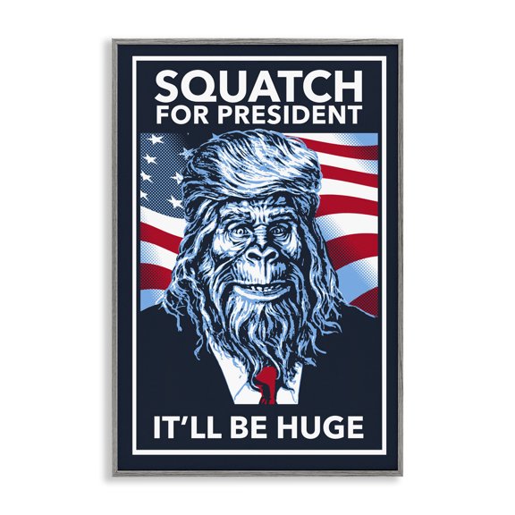 Stupell Industries Funny Mythical President Novelty Painting Gray Framed Art Print Wall Art, 16 x 24