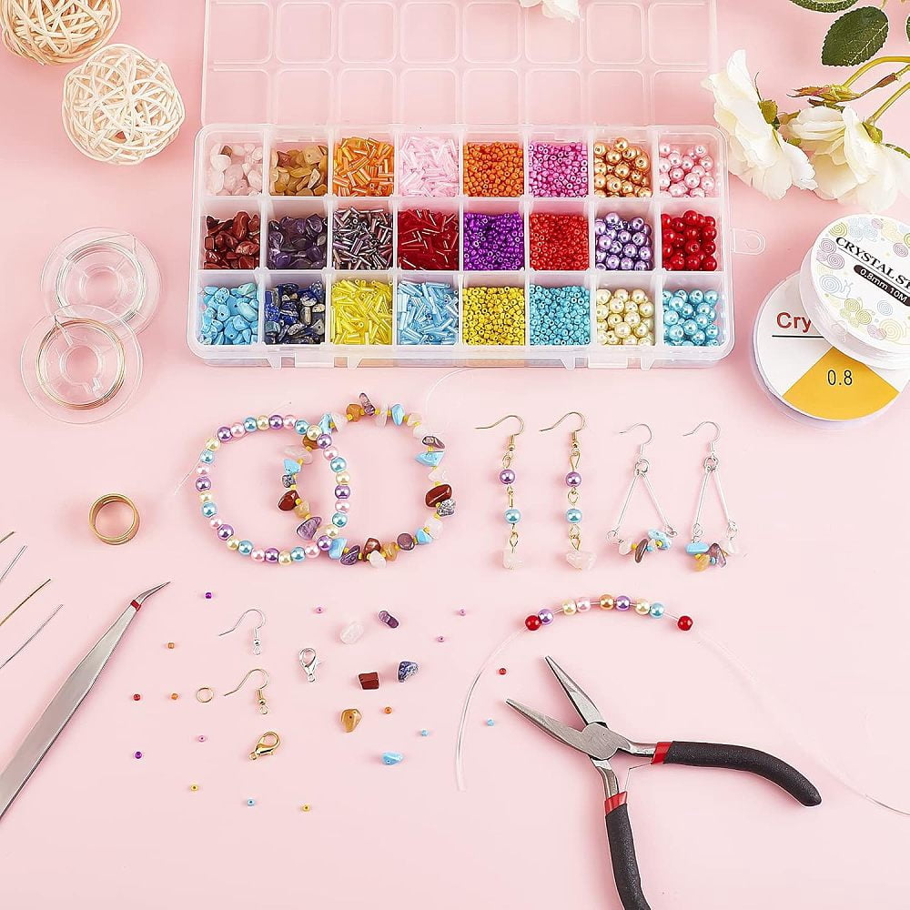 DIY Jewelry Set Making Kits Including Natural Gemstone Chip Beads Glass Seed Beads Iron Findings Zinc Alloy Lobster Claw Clasps Brass Earring Hooks
