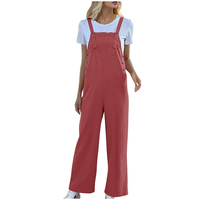 AherBiu Womens Suspenders Jumpsuits Sleeveless Square Neck Wide Leg Pants Rompers Solid Color