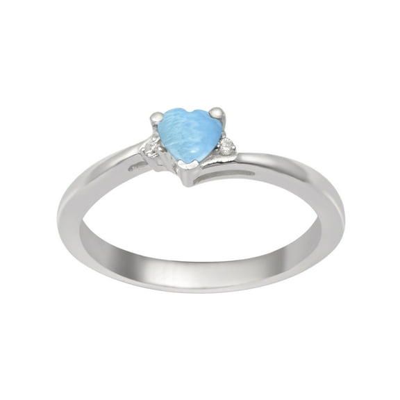 925 Sterling Silver Larimar 4MM Heart Shape Dainty Women Valentines Day Gifts Ring