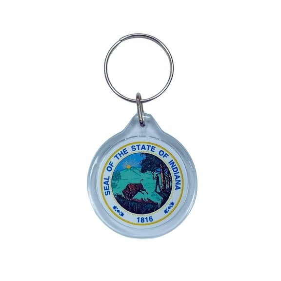 Round Acrylic Keychain - State Seal Indiana - USA | Lightweight Travel Keepsake, Collectible Souvenir, Everyday Key Accessory