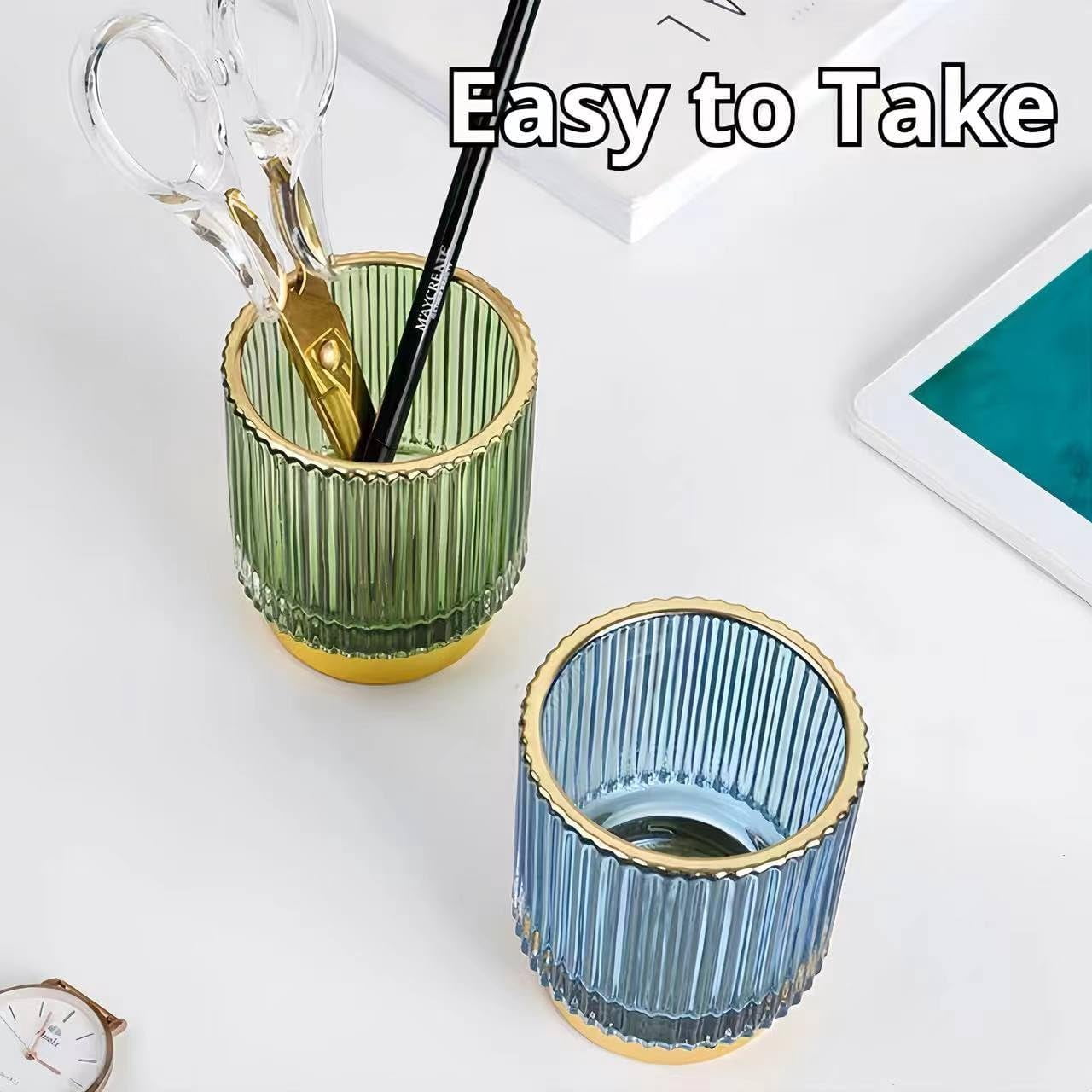 ABPETE Exquisite Pen Holder for Desk Cute Office Supplies  Decor Kawaii Workspace Accessories Boho Makeup Organizer for Women Girls Pencil Cup Aesthetic Clear Caddy for Home Office(Large Green)