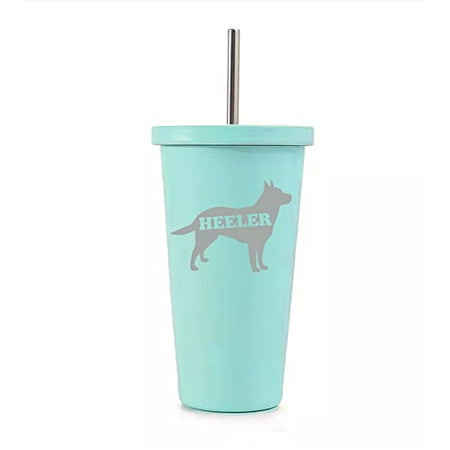 

16 oz Stainless Steel Double Wall Insulated Tumbler Pool Beach Cup Travel Mug With Straw Australian Cattle Dog HEELER (Teal)