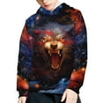 thumbnail image 5 of Xoenoiee Hooded Sweater for Kids Long Sleeve Hoodies Pull-Over Sweater Fall Winter Clothing with Front Kangaroo Pocket for Workout Travel, Galaxy Wolf Pattern, L, 5 of 7