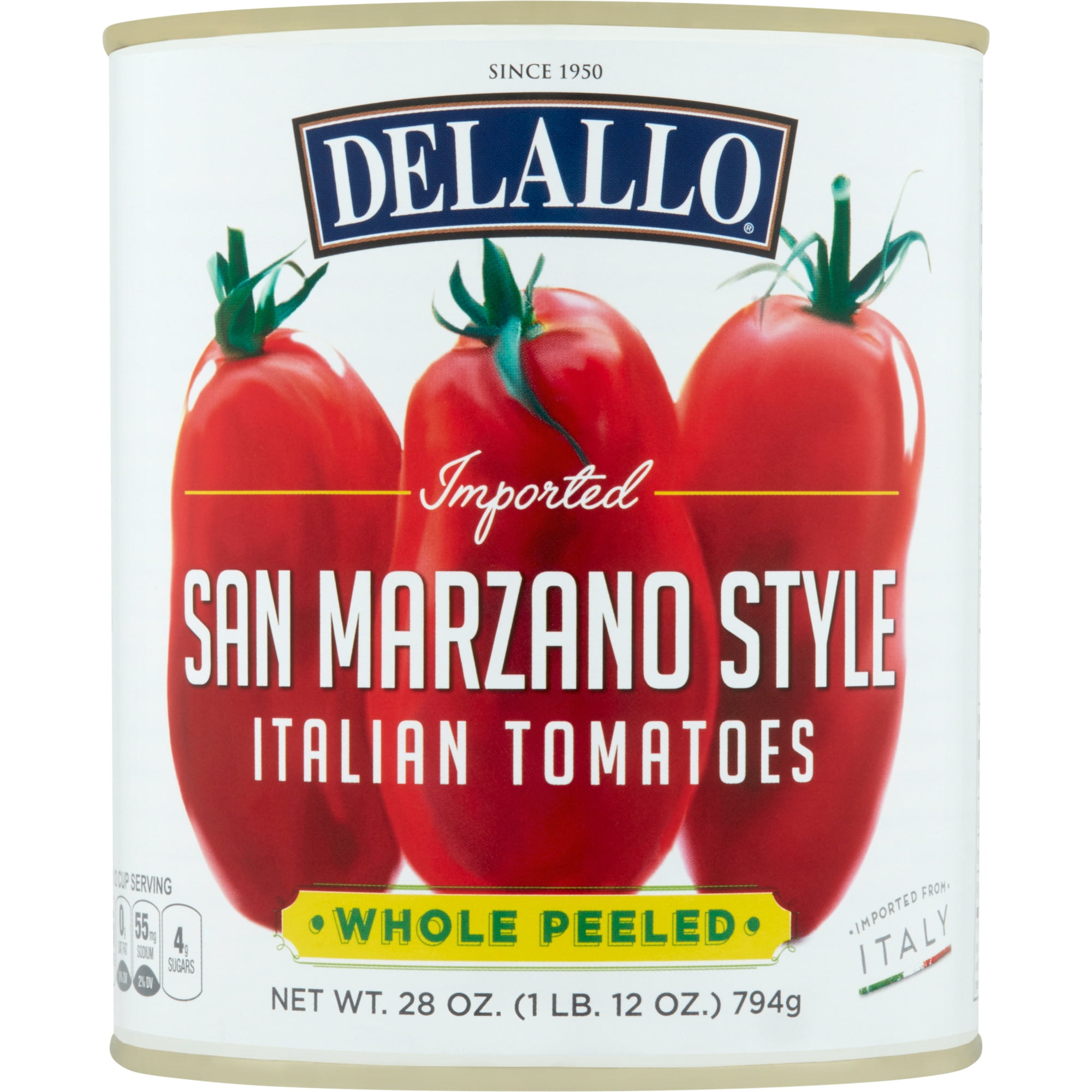 DeLallo San Marzano Style Whole Peeled Tomatoes, Grown in Italy, 28 oz Can