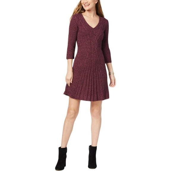 NY Collection Womens Petites Cable Knit A-Line Sweaterdress