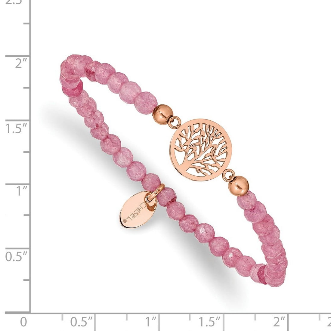 Stainless Steel Polished Rose Ip Plated Tree Of Life 4mm Red Jade Beaded Stretch Bracelet Stretch Bracelet for Women
