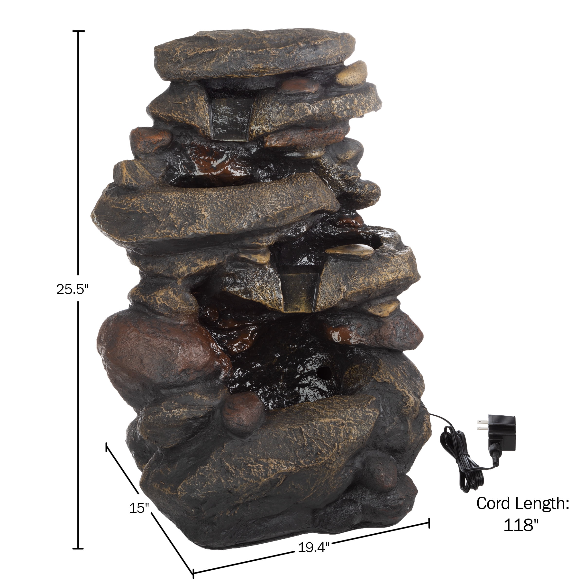 Pure Garden 3-Tier Outdoor Water Fountain with Lights - 25.5” LED Fountain