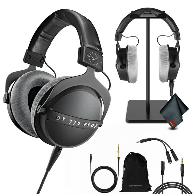 Beyerdynamic DT 770 Pro X Limited Edition On-Ear Headphones Bundle with Headphone Splitter + Stereo Plug / Jack M/F Cable + 6Ave Microfiber Cleaning Cloth + Studio Headset Stand