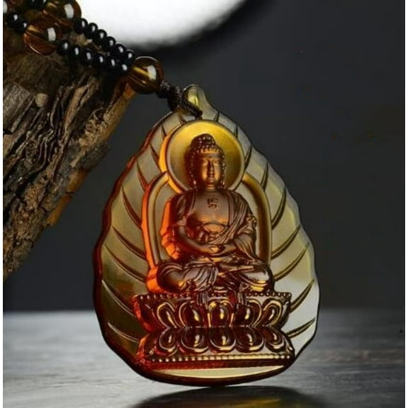 Crystal Glazed Amulet,Tara Manjushri Buddha Crystal Pendant Buddha Amulet Gemstones Necklace(Amitabha,Chain 65cm)