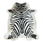 100% Genuine Leather Real Cowhide Rug with Zebra Print over Cream |  Large 6' x 7'| Best Price Guaranteed