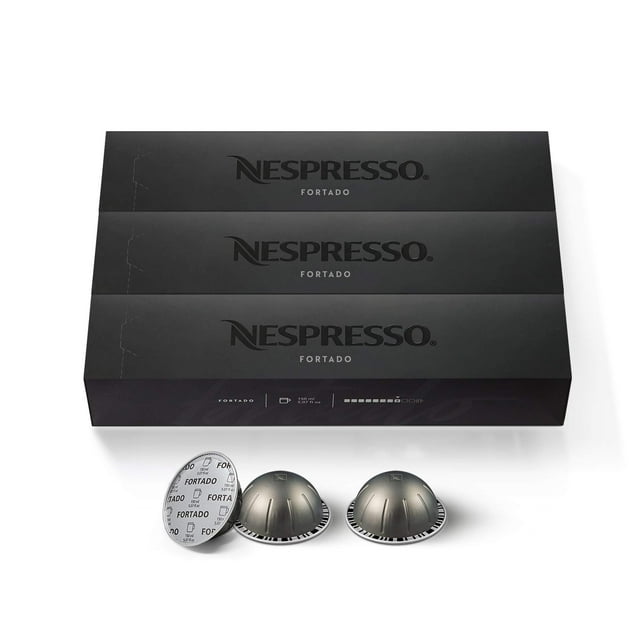 Nespresso Capsules Vertuo, Fortado Gran Lungo Americano, Dark Roast Espresso Coffee, 30 Count Coffee Pods, Brews 5.0oz.
