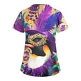 thumbnail image 3 of Mardi Gras Scrubs Tops for Women Funny Mask Feather Printed V-Neck Medical Shirt Tops Mardi Gras Nurse Uniforms Workwear Tops with Pockets, 3 of 4