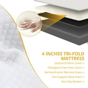 Beddle 4 inches Folding Twin XL Size Memory Foam Mattress with Cover,Tri-fold Portable Mattress Topper for Guest Bed,Camping