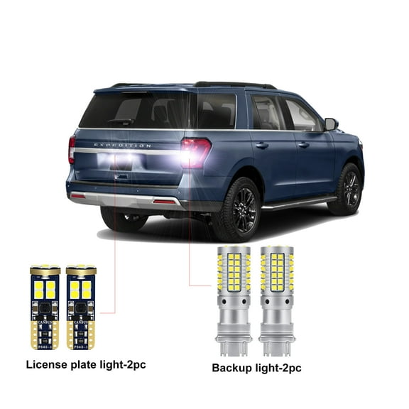 4Pc Car LED Bulbs For Ford Expedition 2018 2019 2020 2021 2022 2023 2024 LED Car Reverse Backup Light License Plate Light CANBUS White