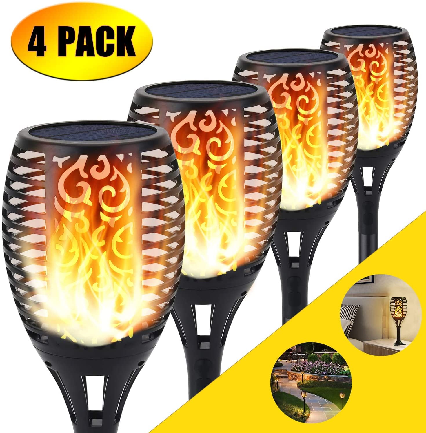 Solar Torch Light, 96 LED Flickering Flame Lights Garden Pathways/Yard ...