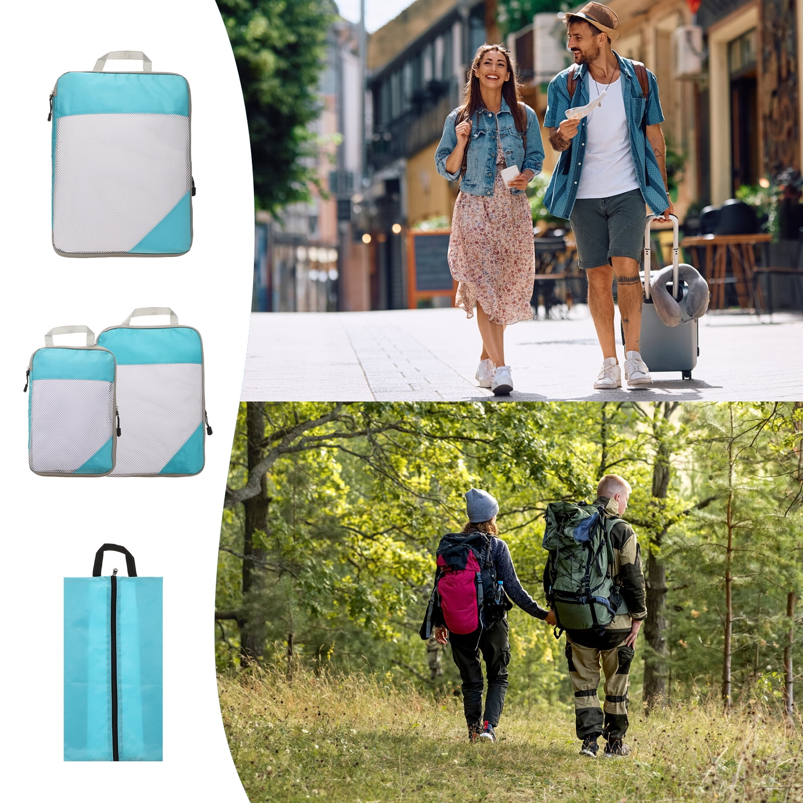 Uxcell 3pcs Compression Packing Cube for Suitcases Lightweight Travel Essentials Luggage Organizers Bags, Sky Blue