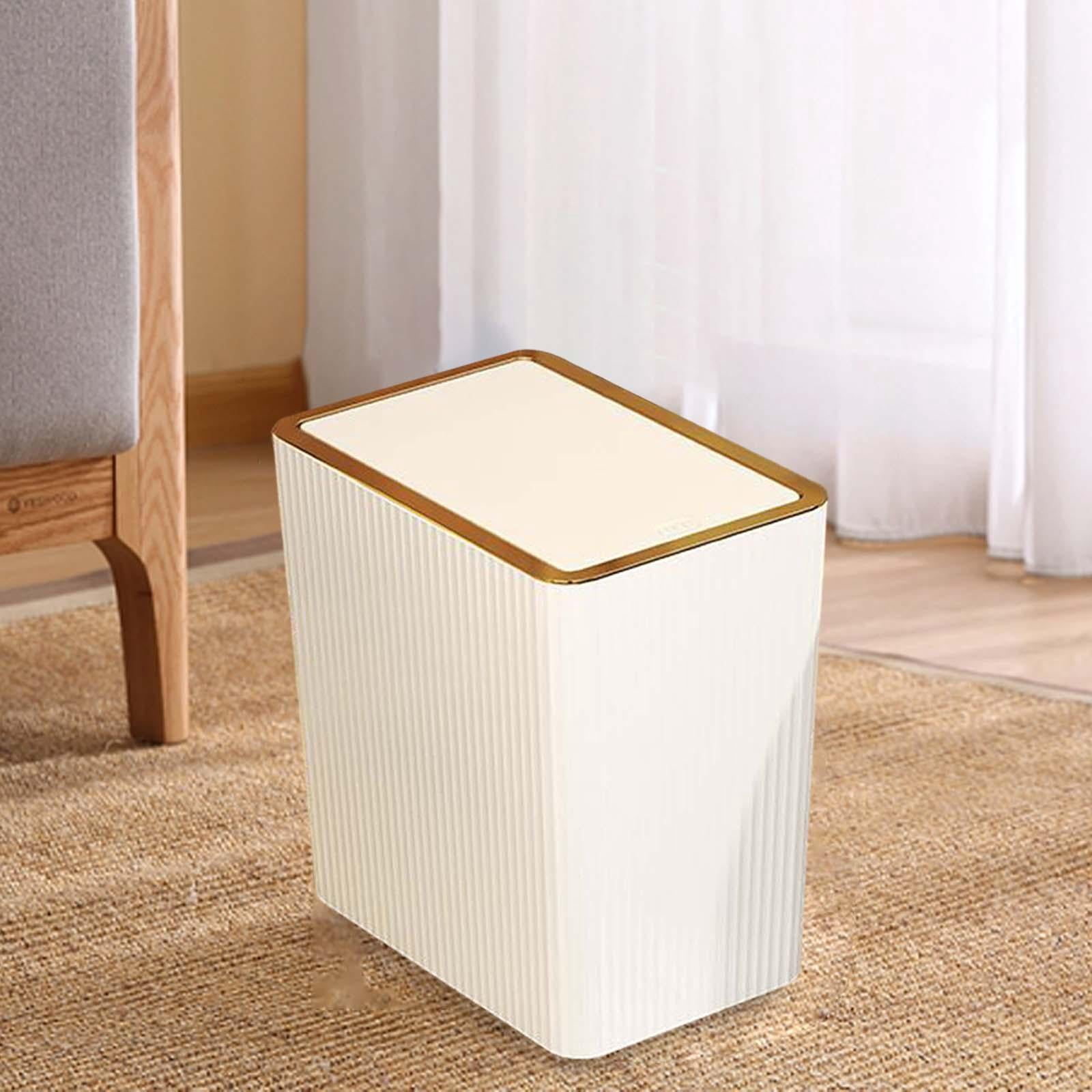 Kitchen Wastebasket with Press Type Lid Narrow Garbage Can, Paper Basket Organizer, Bathroom Trash Can with Lids for Study 12L White