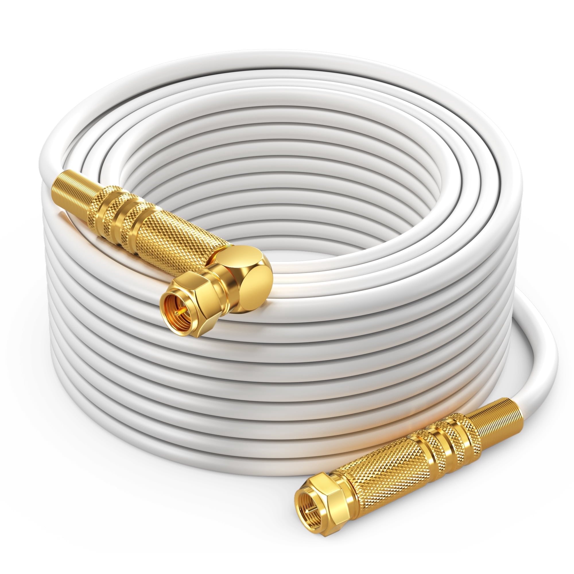 RG6 Quad Shield Coaxial Cable 100 Feet, 90 Degree Angled Cable Cord for TV Cable Wire, Coax Cable 100 Ft