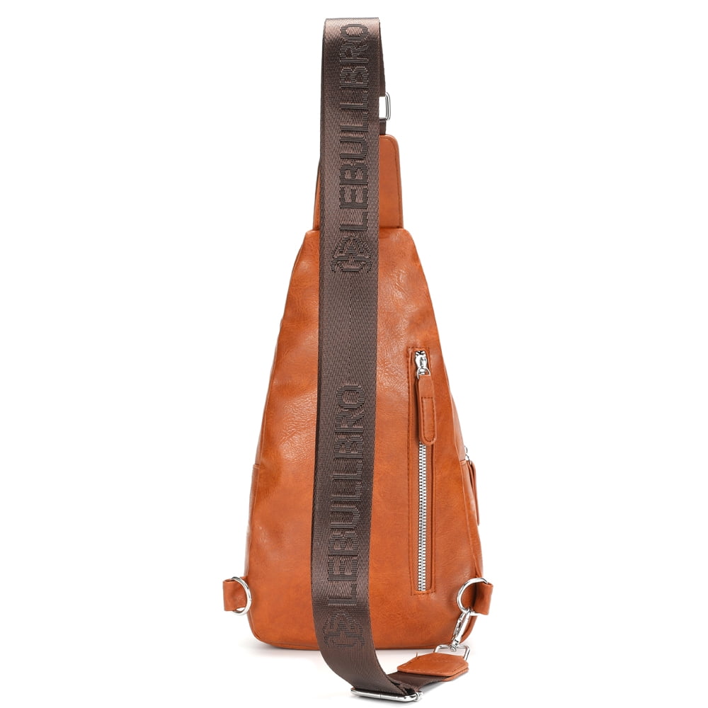 LEBULLBRO Sling Bag for Men Soft Leather Chest Bag Crossbody Backpack Travel Hiking Outdoor Sports Light Brown