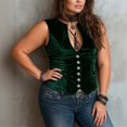 thumbnail image 4 of Yigetop Women Sleeveless Waistcoat Vest Deep V Neck Button Front Ruched Slim Corset Style Cropped Tank Top Soft Comfy Green XL, 4 of 4