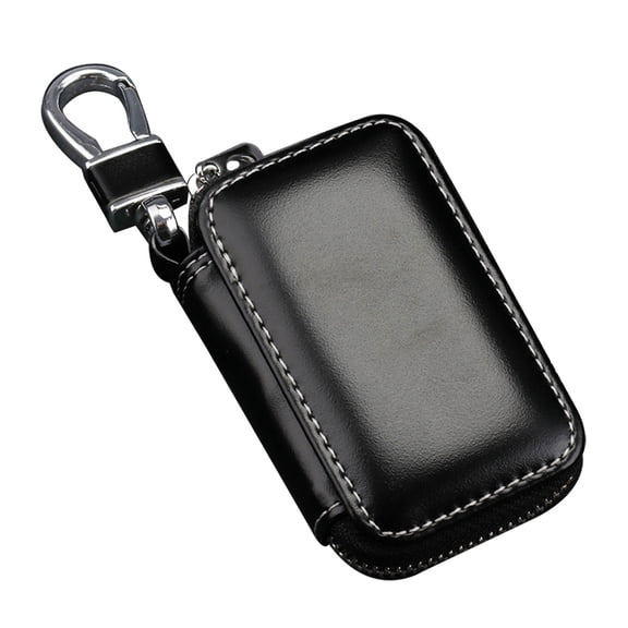 SkyAuks Car Key Case, Genuine Leather Car Smart Key Chain Keychain Holder Metal Hook and Keyring Zipper Bag for Remote Key Fob