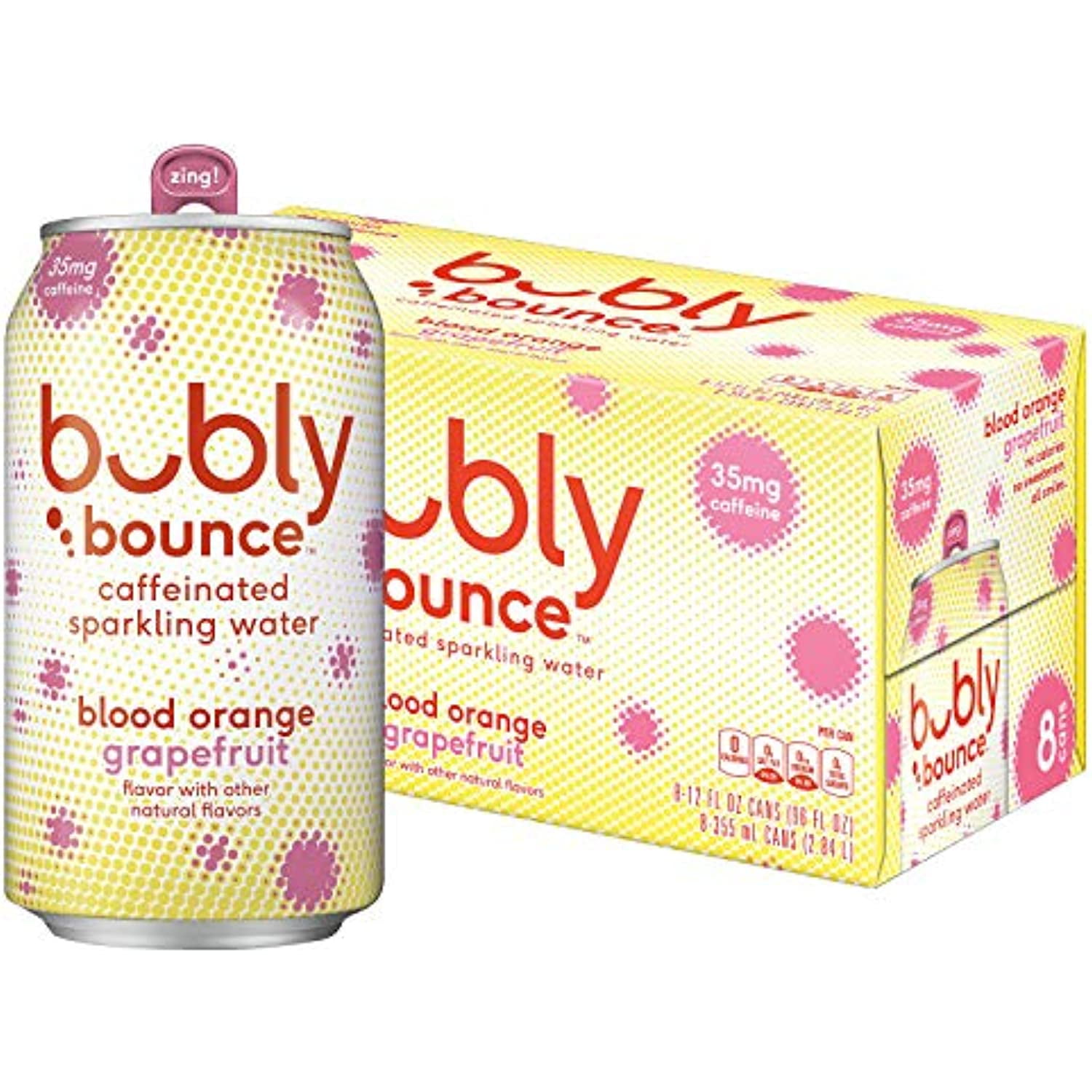 Bubly Bounce Caffeinated Sparkling Water Blood Orange Grapefruit, 12Oz