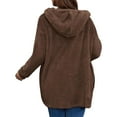 thumbnail image 4 of Huowey Womens Overcoat Soft Wool Fuzzy Hooded Jacket Long Sleeve Casual Open Front Cardigan With Pockets Lightweight Outdoor Dailywear,Brown,XXL, 4 of 7